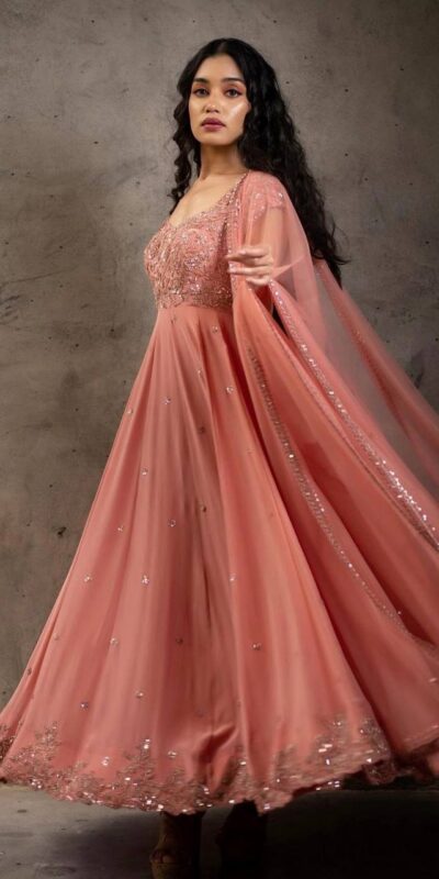 NSR 1266 Orange Bottom : Micro Cotton Work : Embroidery Sequences Work With Sleeves Wedding Party, Festive,@1669/- Only | Gowns, Bollywood Gowns, Creative Gowns, Designer Gowns, Embroidered Gowns, Party Wear Gowns, Straight Suits