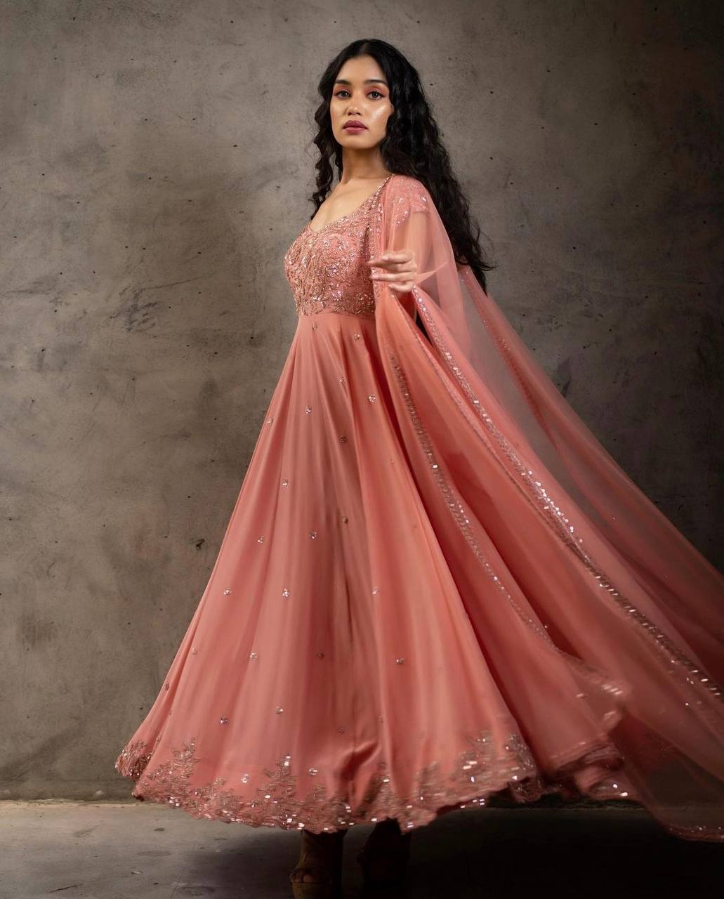 NSR 1266 Orange Bottom : Micro Cotton Work : Embroidery Sequences Work With Sleeves Wedding Party, Festive,@1669/- Only | Gowns, Bollywood Gowns, Creative Gowns, Designer Gowns, Embroidered Gowns, Party Wear Gowns, Straight Suits
