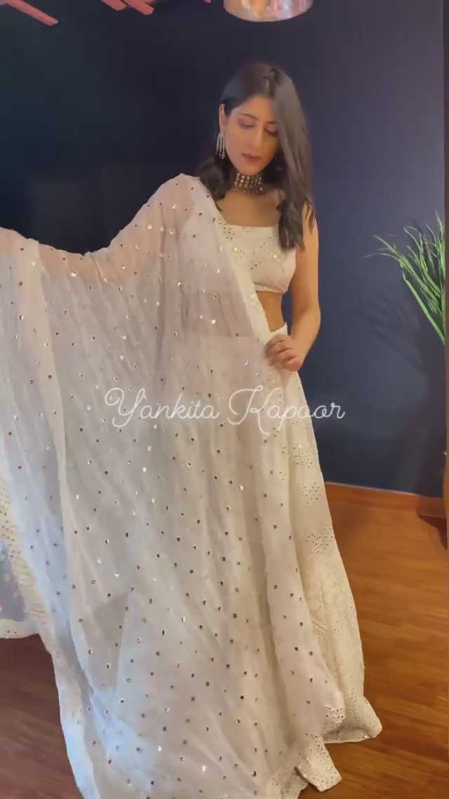 RTC 6221 White Lehenga : Georgette Work : Heavy Embroidery With Sequence Work Blouse : Georgette Party, Festive, Events Etc.@1999/- Only | Lehenga, Bollywood Lehenga, Creative Lehenga, Designer Lehenga, Embroidered Lehenga, Party Wear Lehenga