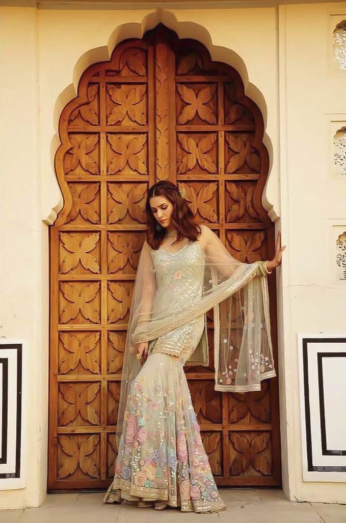 NSR 561 Off White Top : Soft Butterfly Net Sharara : Soft Butterfly Net Work : Embroidery With Heavy Sequence Work Wedding, Party, @2199/- | Salwar suit, Casual Suits, Creative suits, Designer Suits, Palazzo Suits, Party Wear Suits, Straight Suits
