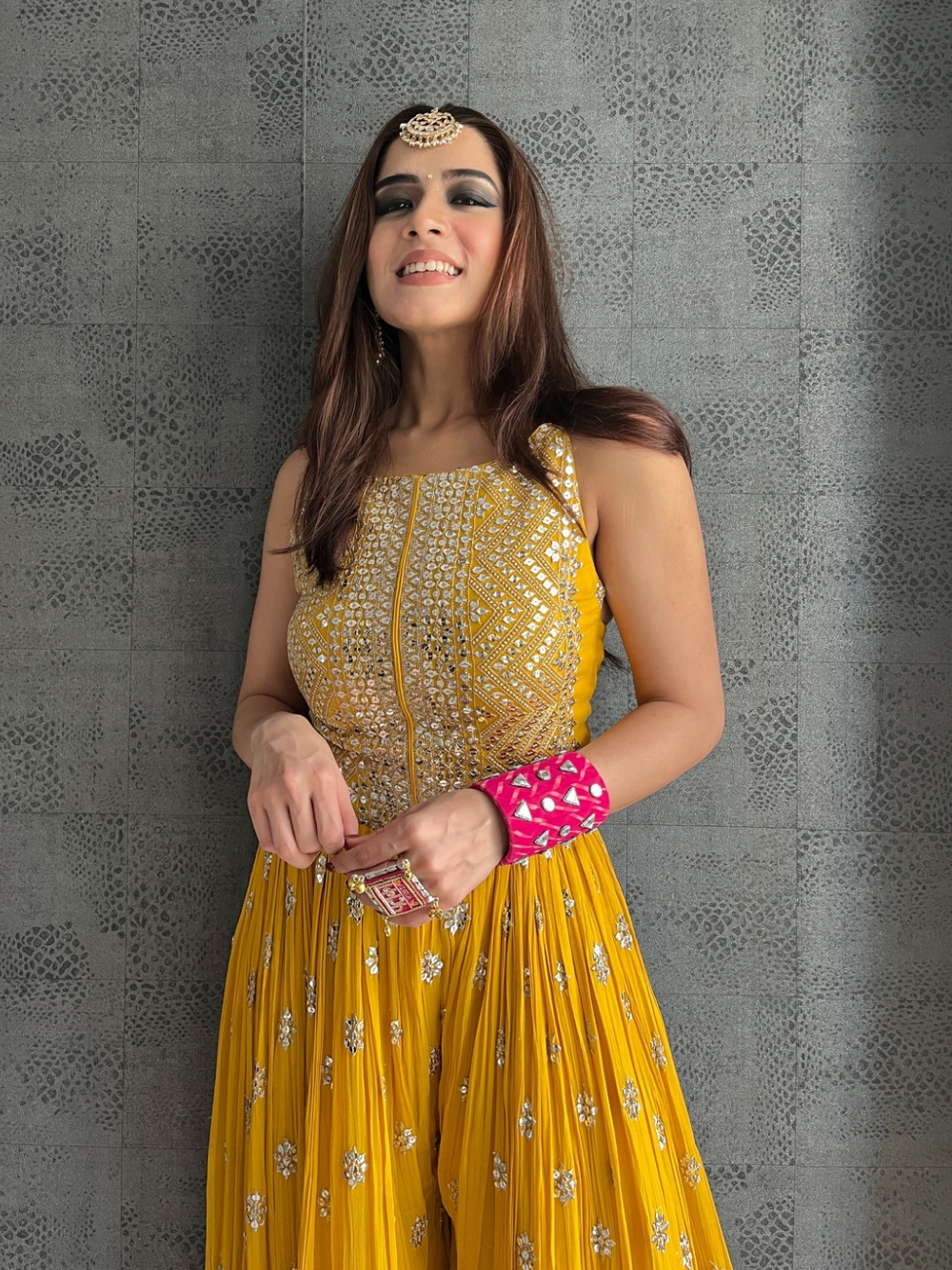 NSR 555 Yellow Jumpsuit : Heavy Faux Georgette Work : Heavy Embroidery With Sequin Work Flair : Each Leg 1.5 M Casual, Party @1699/- | Jump Suits, Salwar suit, Casual Suits, Creative suits, Designer Suits, Palazzo Suits, Party Wear Suits, Straight Suits