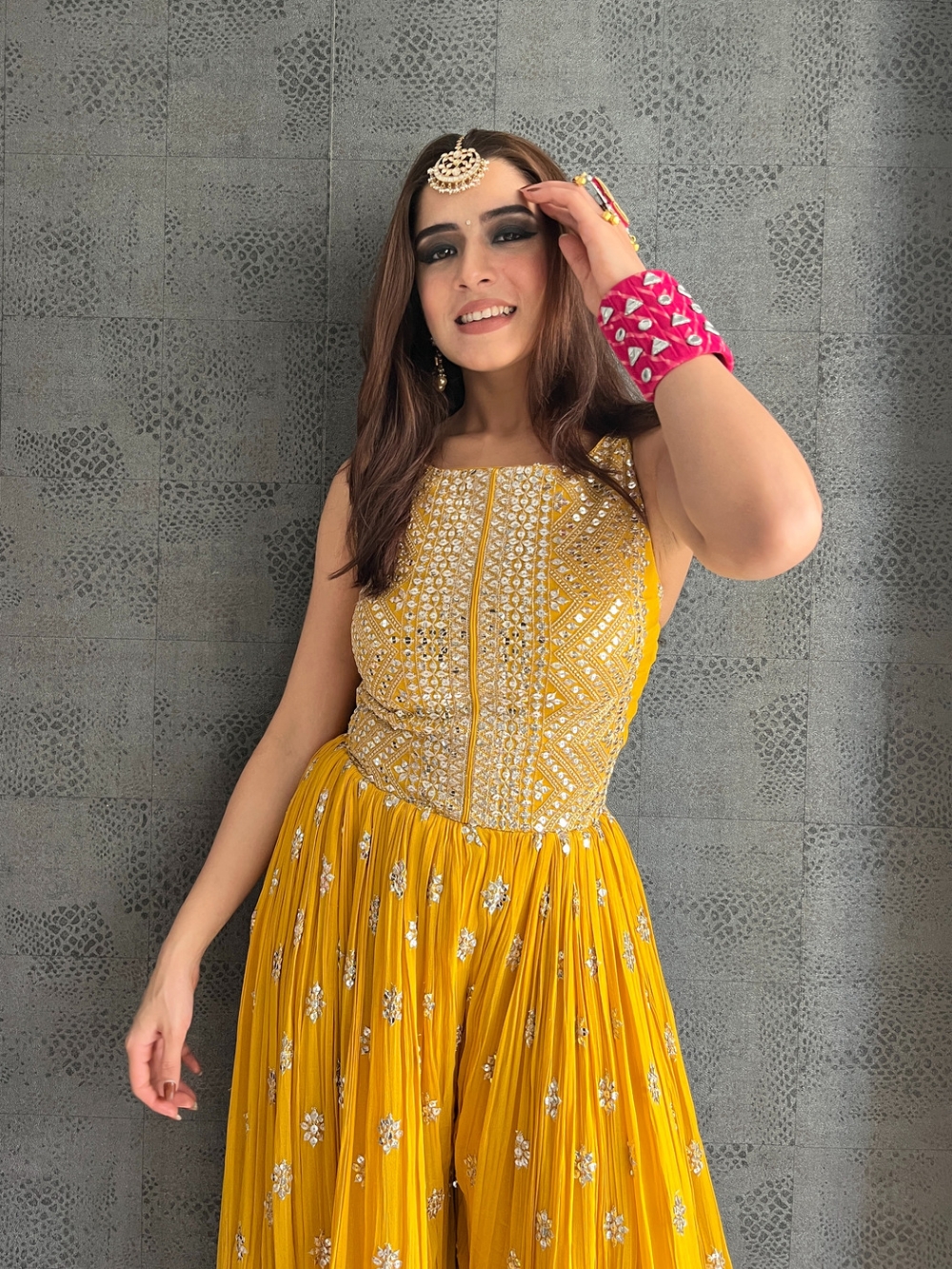 NSR 555 Yellow Jumpsuit : Heavy Faux Georgette Work : Heavy Embroidery With Sequin Work Flair : Each Leg 1.5 M Casual, Party @1699/- | Jump Suits, Salwar suit, Casual Suits, Creative suits, Designer Suits, Palazzo Suits, Party Wear Suits, Straight Suits