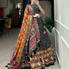 Black Tussar Silk Patola Lehenga with Tassels