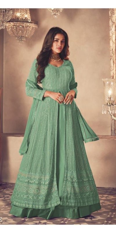 Glamorous Green Color Heavy Georgette with Santoon And Embroidery Designer Work Suit