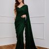 Classic Bottle Green Color Full Saree Of Georgette Sequins Work Saree