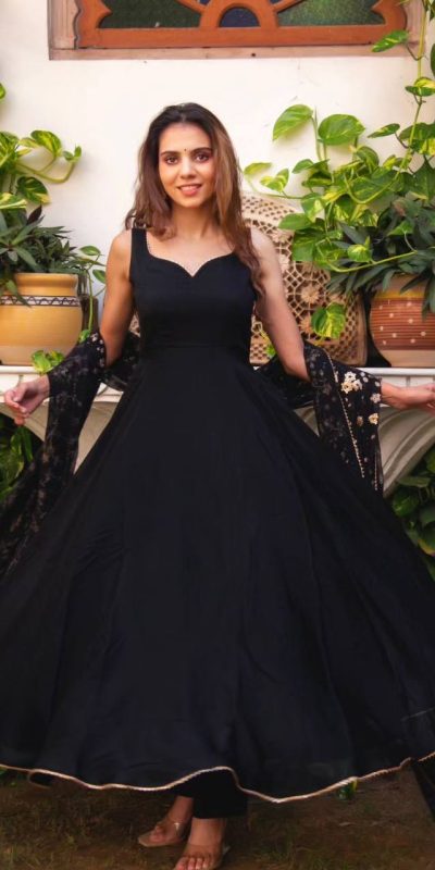 Gorgeous Black Heavy Faux Georgette With Fully Flair Salwar Suit