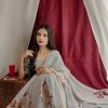 Grey Georgette Printed Pearl Lace Border Saree