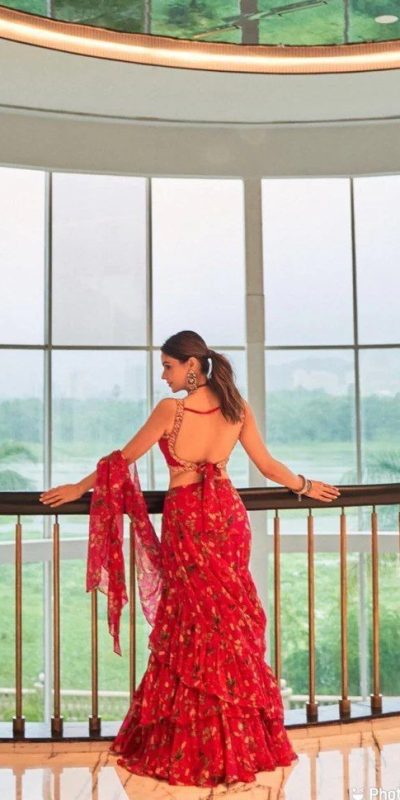 Nice Pink Georgette Silk Printed With Ruffle Layer Lehenga Choli