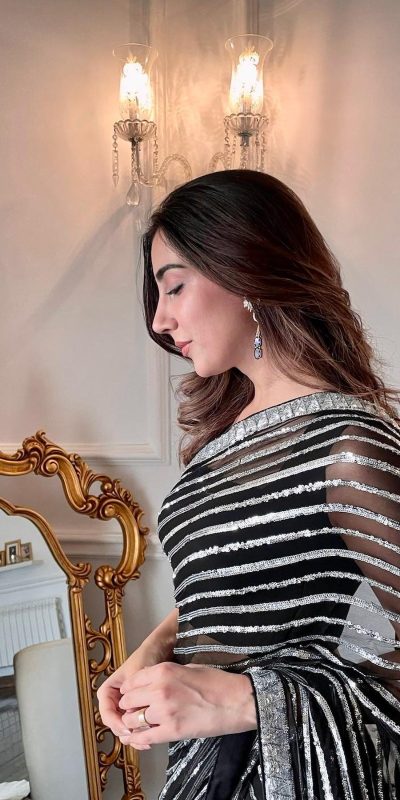 Special Black & White Color Georgette Embroidery Sequence Work Saree