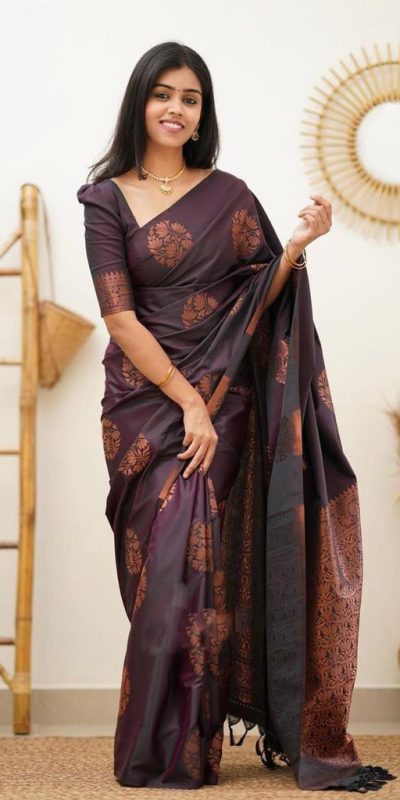 KP 4064 Wine Color Soft Lichi Silk Jacquard On All Over Saree Casual, Party Wear, Wedding, Events Etc. Expected Delivery 4-6 Working Days @1249/- | Sarees, Bollywood Sarees, Creative Sarees, Designer Sarees, Embroidered Sarees, Ethnic Saree, Modern Digital sarees, Party Wear Sarees