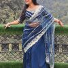 Fancy Royal Blue Color Blooming Vichitra Embroidery Lehenga Saree