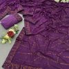 Glamorous Purple Color Georgette Sequins Embroidery Work Saree