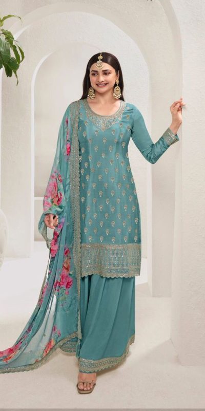 Grand Blue Color Viscose Chinon EmbroideredΒ Sequence Salwar Suit