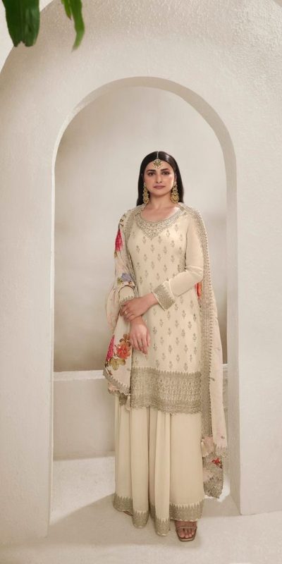Grand Cream Color Viscose Chinon EmbroideredΒ Sequence Salwar Suit