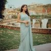 Light Blue Georgette Sirvoski Support Lace Saree