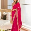 Grand Pink Color Georgette Dori Thread Sequence Work Saree