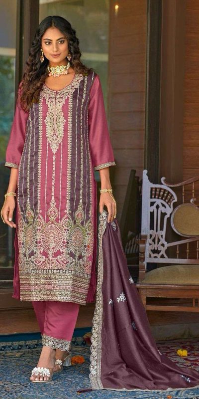 Grand Pink Color Vichitra Embroidery Codding Sequence Salwar Suit