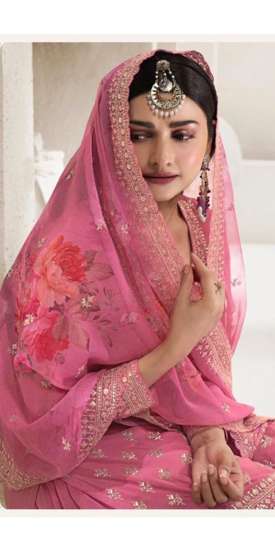 Grand Pink Viscose Chinon Embroidered Sequence Salwar Suit