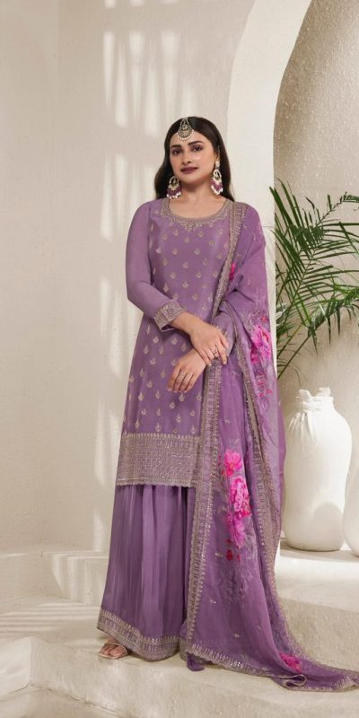 Grand Purple Color Viscose Chinon EmbroideredΒ Sequence Salwar Suit