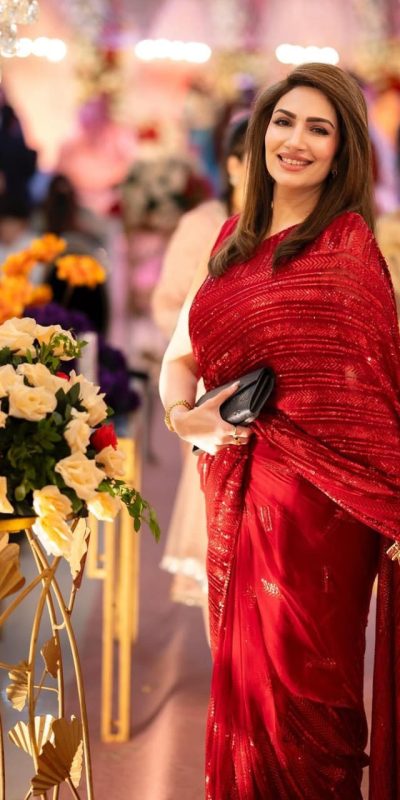 Grand Red Color Georgette Sequins Embroidery Work Saree