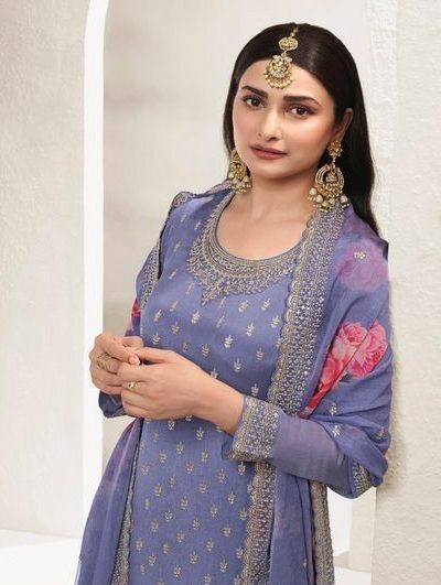 Grand Violet Viscose Chinon Embroidered Sequence Salwar Suit