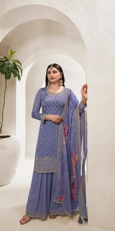 Grand Violet Viscose Chinon EmbroideredΒ Sequence Salwar Suit