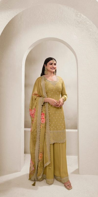 Grand Yellow Viscose Chinon EmbroideredΒ Sequence Salwar Suit
