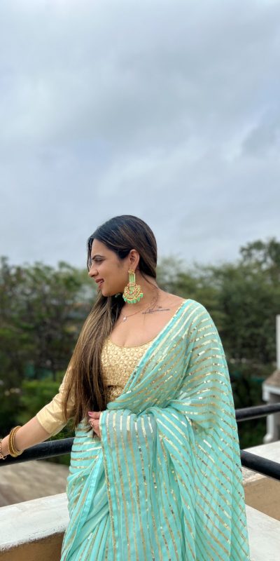 Perfect Aquamarine Color Georgette Embroidery Sequence Saree