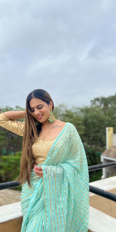 Perfect Aquamarine Color Georgette Embroidery Sequence Saree