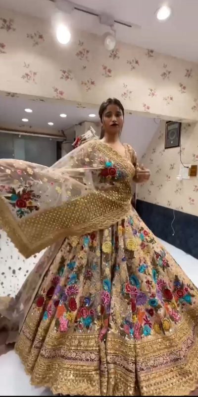 Special Golden Color Georgette Embroidered Sequins Lehenga Choli