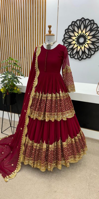 Stunning Red Color Georgette Embroidery Sequence Lehenga Choli
