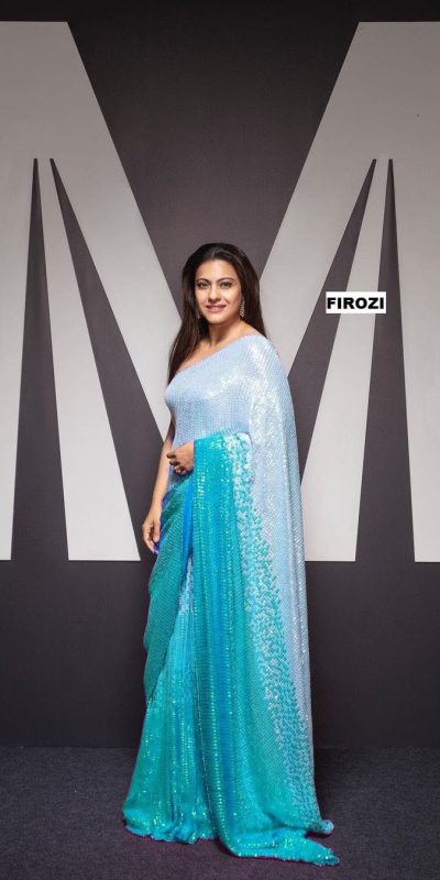 Artful Off Firozi Padding Georgette Double Run Sequins Work Saree