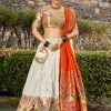 White Jacquard Silk Weaving Zari Lehenga Choli