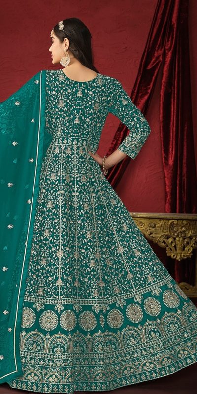 Beautiful Peacock Green Color Georgette Embroidery Salwar Suit