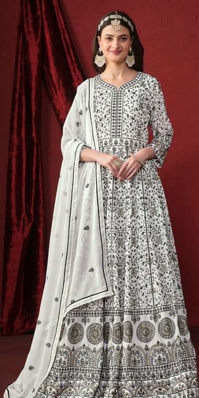 Beautiful White Color Georgette Embroidery Salwar Suit