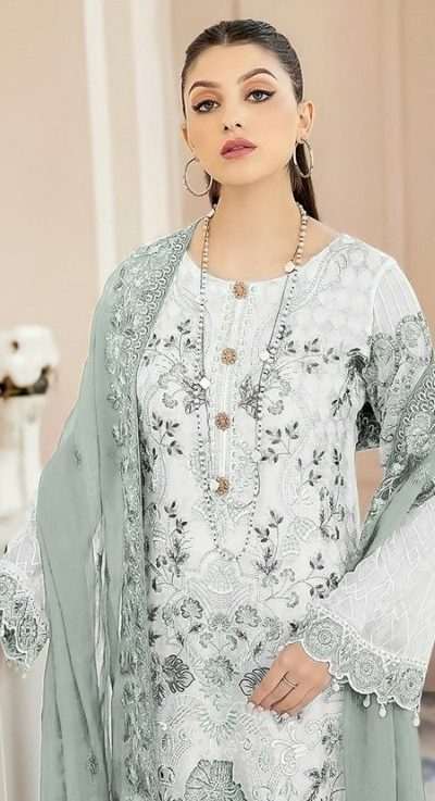 Classic White & Blue Color Georgette Embroidery Salwar Suit