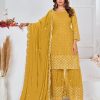 Cute Yellow Color Georgette Embroidery Stone Sharara Suit