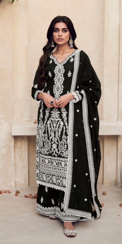 Dazzling Black Color Heavy Vichitra Embroidery Sharara Suit