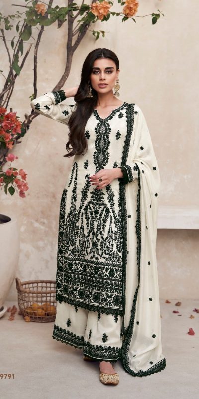 Dazzling White Color Heavy Vichitra Embroidery Sharara Suit