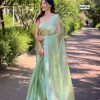 Fancy Pista Green Burberry Silk Diamond Sequins Saree
