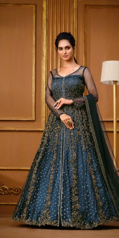 Graceful Navy Blue Color Vaishnavi Net Embroidery Salwar Suit