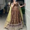 Burgundy Chinon Digital Printed Embroidery Lehenga Choli