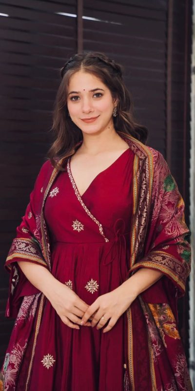 Grand Maroon Color Chinnon Silk Embroidery Work Salwar Suit