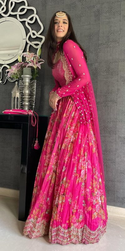 Grand Pink Color Georgette Silk Amazing Printed Lehenga Choli