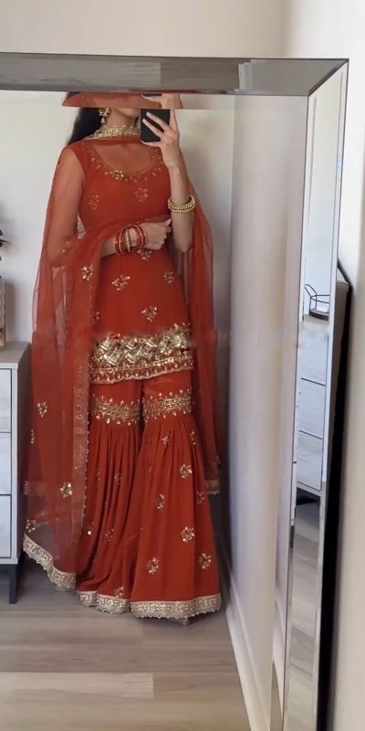 Luminous Brown Color Georgette Embroidery Sequence Salwar Suit