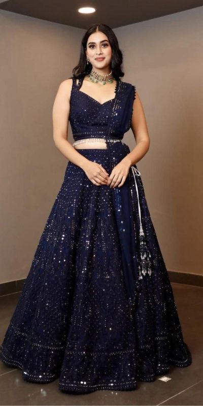 Luminous Navy Blue Color Georgette Embroidery Work Lehenga Choli