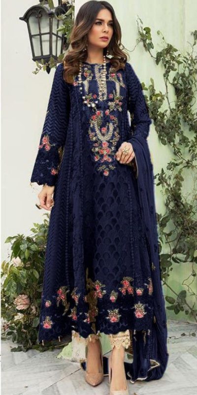 Majestic BlueΒ Color Georgette Embroidery Work Salwar Suit
