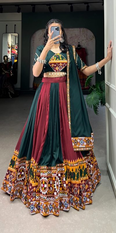 Majestic Green Color RayonΒ Printed Silk Work Lehenga Choli