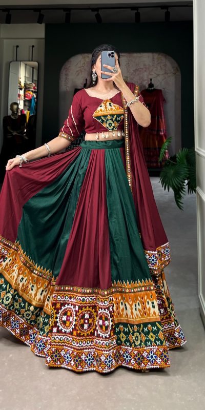 Majestic MaroonΒ Color RayonΒ Printed Silk Work Lehenga Choli