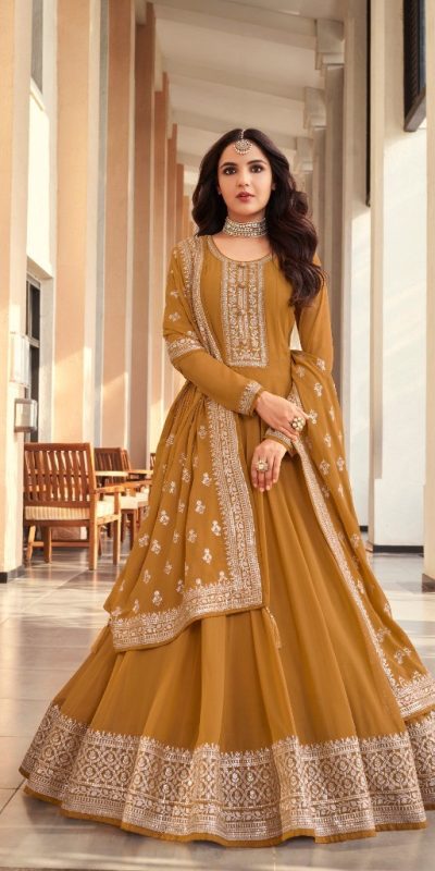 Majestic Mustard Color Georgette Embroidery Salwar Suit